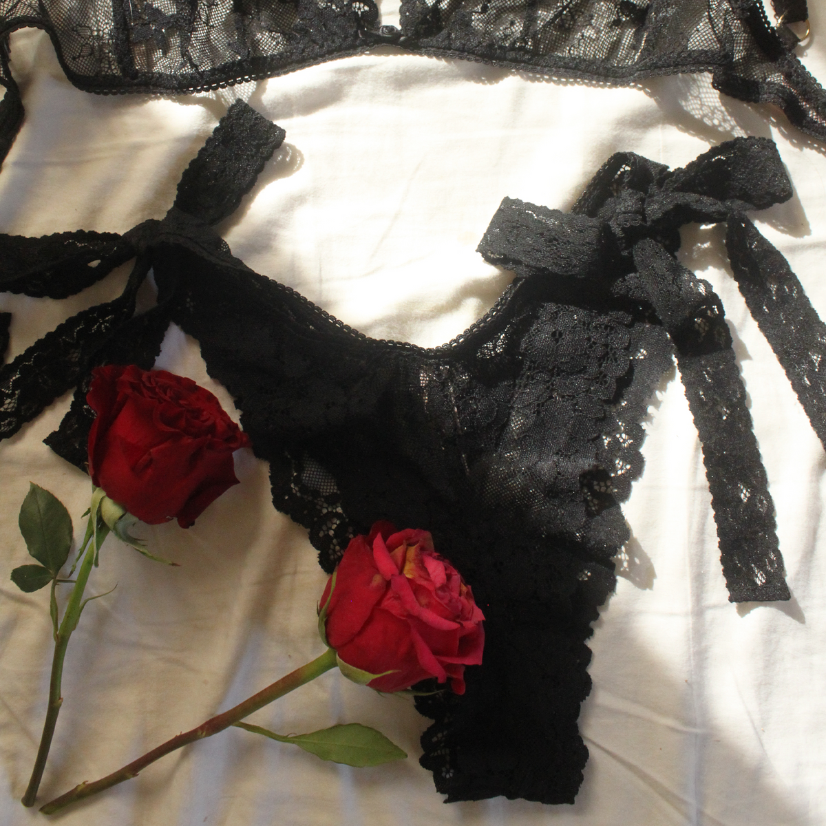 Floral Lace Harness Tie Side Lingerie Set